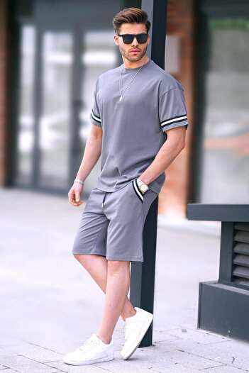 Madmext Smoked Crew Neck Men's Shorts Set 5951