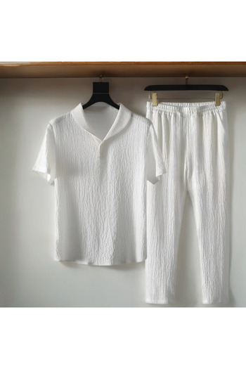 Fifty Color Unisex Women/Men's Custom Wrinkled Crinkle Fabric Summer Lycra Short Sleeve T-Shirt Tracksuit Clothes Set
