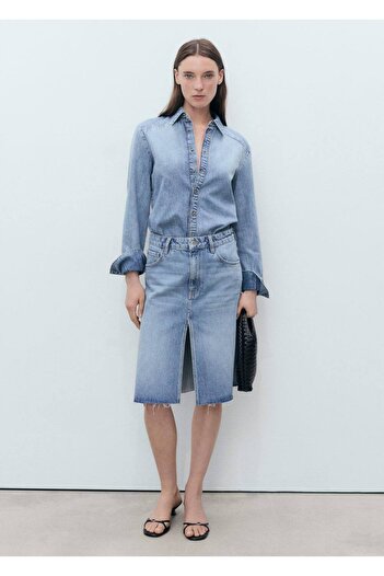 MANGO Woman Midi Length Denim Skirt