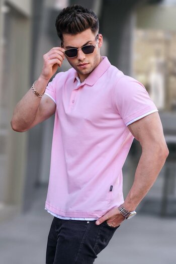 Madmext Růžové základní tričko Polo Neck 5885