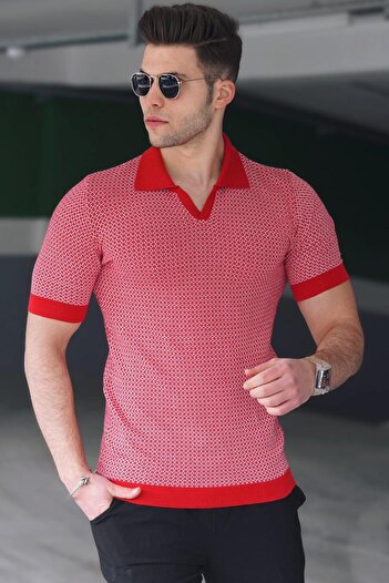 Madmext Red Polo Neck Men's T-Shirt 5077