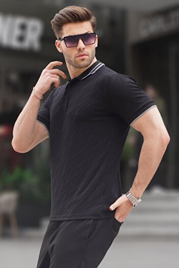 Madmext Μαύρο ανδρικό μπλουζάκι Polo Neck Regular Fit 6110