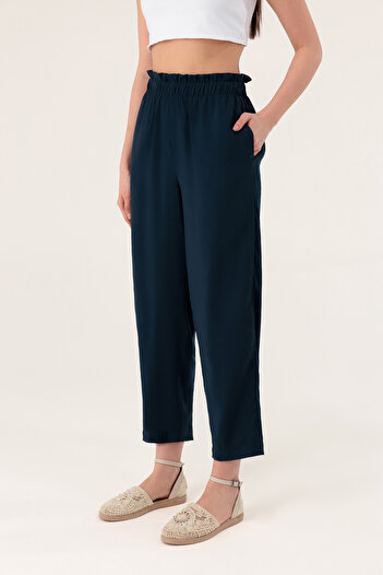 Evermade Soft Textured Woven Trousers with Elastic Waist and Pockets