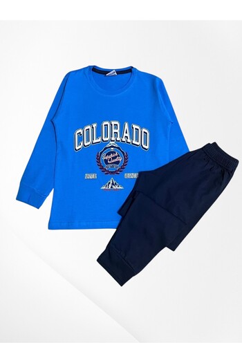 Pijamakids Set de pijamale subțiri de sezon pentru băieți, 100% bumbac, cu model albastru Colorado, cu șase carouri, cu mâneci lungi