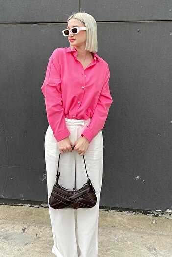 Madmext Mad Girls Fuşya Oversize Gömlek Mg1369