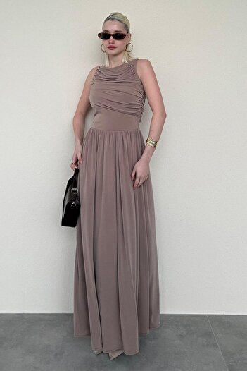 Madmext Mink Front Flowing Long Length Women's Dress Mg2364