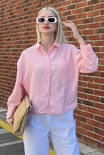 Madmext Pembe Çizgili Oversize Kadın Gömlek MG2093