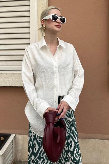 Madmext White Long Sleeve Oversize Shirt MG2003