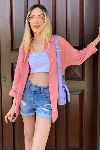 Madmext Mad Girls Pudra Oversize Gömlek Mg1369