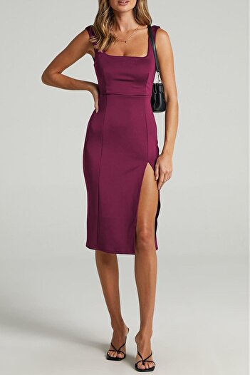 Madmext Purple Strap Slit Detailed Midi Dress MG1423