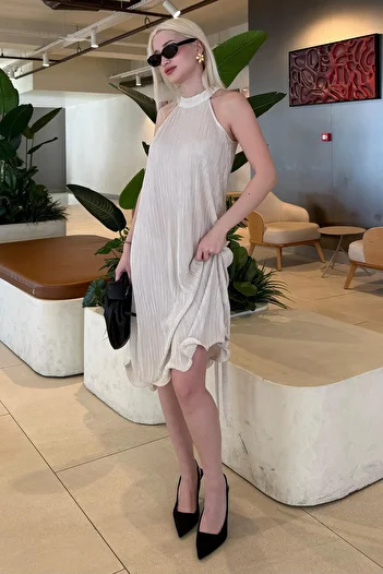 Madmext Stone Color Halter Neck Women's Dress Mg2351
