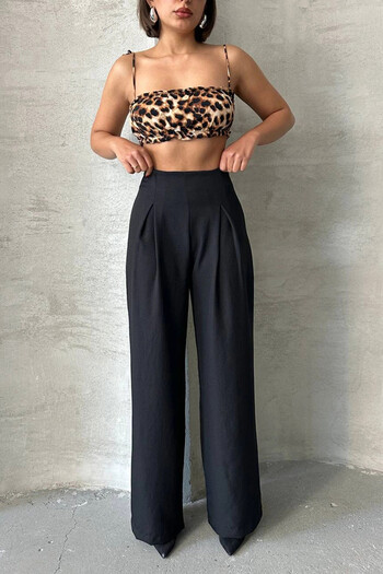 bacc Women's Black Linen Double Pleated Woven Trousers Bchn- 25255046
