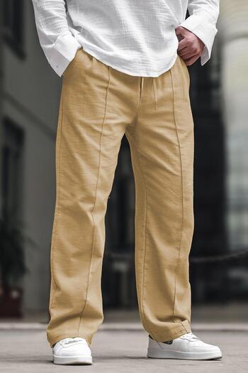 Madmext Relaxed Cut Beige Linen Men's Trousers 6539