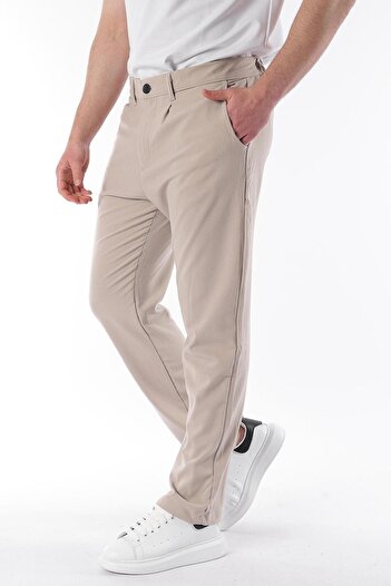 Madmext Bej Regular Fit Düz Kesim Yan Cepli Erkek Pantolon 6540