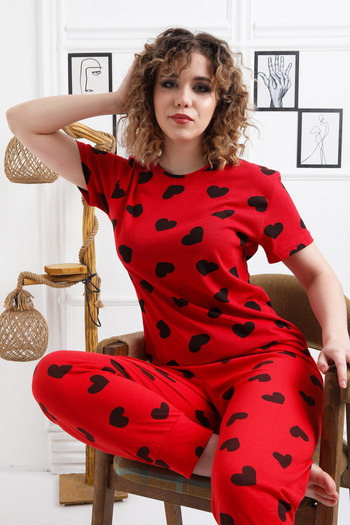 fames Patterned Combed Suprem Women's Pajama Set