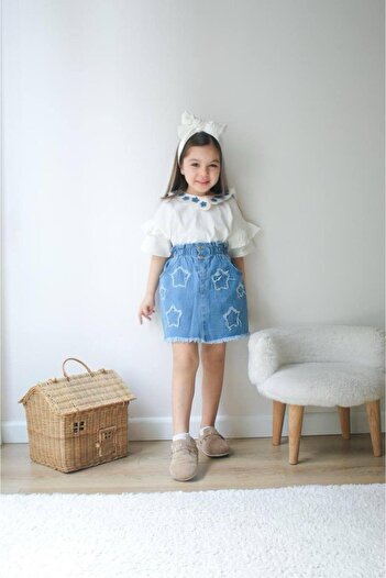 KOKOŞ BEBEK Girl's Suit with Denim Skirt |   Between 3/10 Years