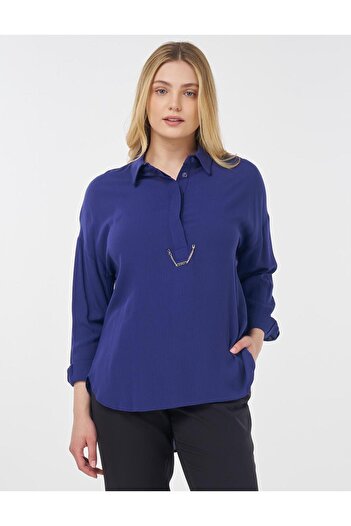 Kayra Half Placket Viscose Blouse Indigo