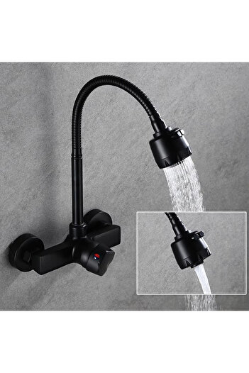 Choice black Black/Brushed Kitchen Faucet Wall Mount 2 Function Hot and Cold Water Sink Faucet 360 Degree R