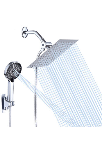 Choice 8 inch Silvery 8 inch/10 inch Square Top Sprayer Shower Set Combo Adjustable Shower Head,3-function