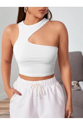 Lucky Line Rose femei asimetrice un umăr tăiat detaliu Camisole Crop Tank Top