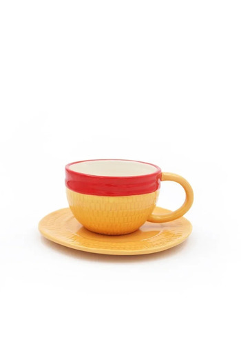 Choice 250ml Luffy Anime Coffee Mug with Saucer Creative Luffy Ace Sabo Three Brothers Hat Shaped Ceramic C