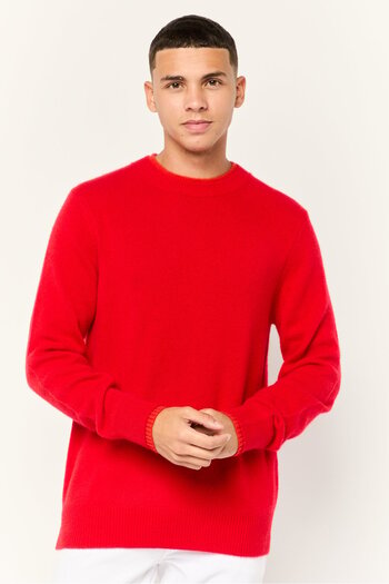 Esprit Men Ribbed Collar Chevron Pattern Sweater, Red