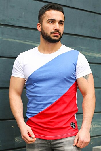 Madmext Colour Blocked White T-shirt 3018