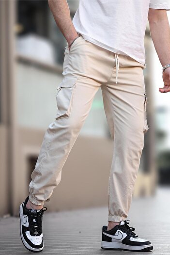 Madmext Men's Cargo Pocket Ecru Pants 5447