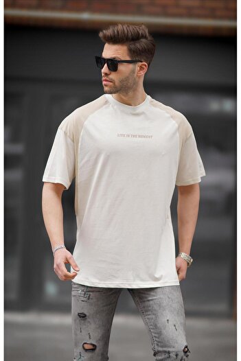 Madmext Ecru Crew Neck Oversize T-Shirt 7002