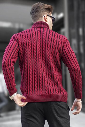 Madmext Claret Red Turtleneck Knitted Detailed Sweater 6317