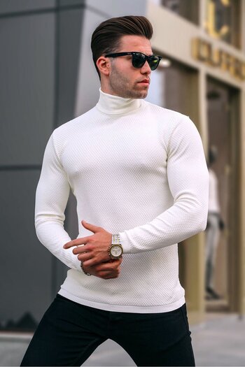 Madmext Bone Color Turtleneck Men's Knitwear Sweater 6306
