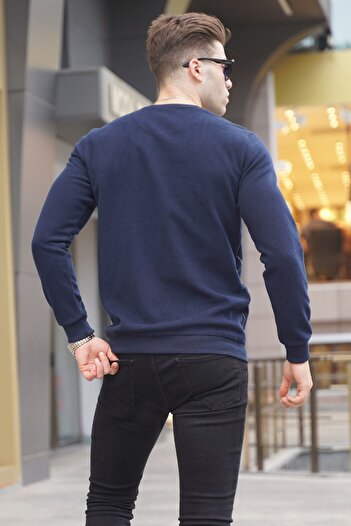 Madmext Navy Blue Basic Crew Neck Knitwear Sweater 5965