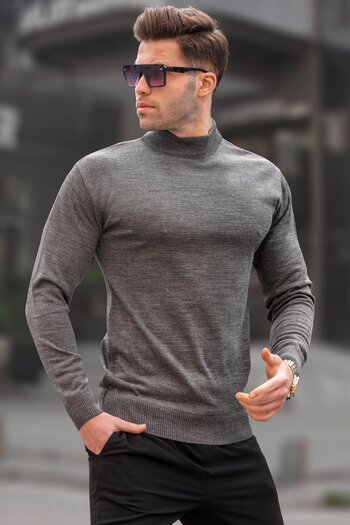 Madmext Anthracite Slim Fit Half Turtleneck Men's Knitwear Sweater 6343
