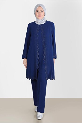 Alvina Crepe Double Pants.Stone Detailed - Set 20242
