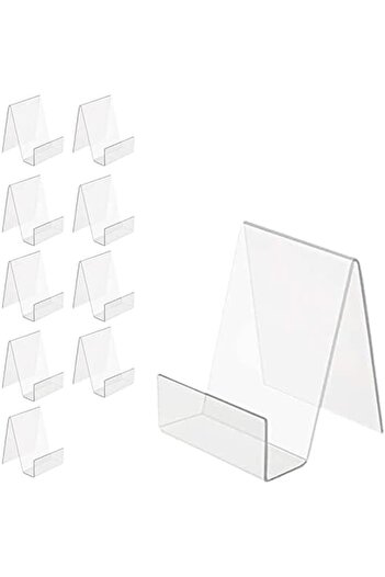 Generic Set Of 10 Small Clear Acrylic Book Stands With Ledge For Displaying Books, Art, And Music Sheets