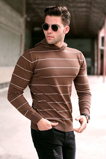 Madmext Brown Hooded Men's Sweater 5623