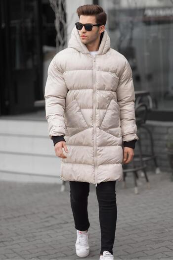 Madmext Ανδρικό μπουφάν μπεζ Long Puffer 6804