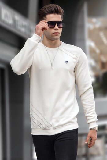 Madmext Ecru Basic Crew Neck Knitwear Sweater 5965
