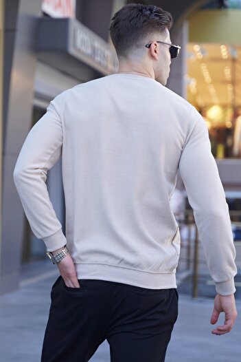 Madmext Beige Patterned Crew Neck Knitwear Sweater 5968