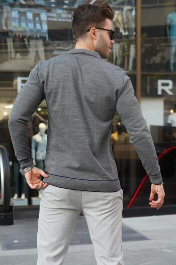 Madmext Anthracite Zippered Polo Neck Knitwear Men's Sweater 6823