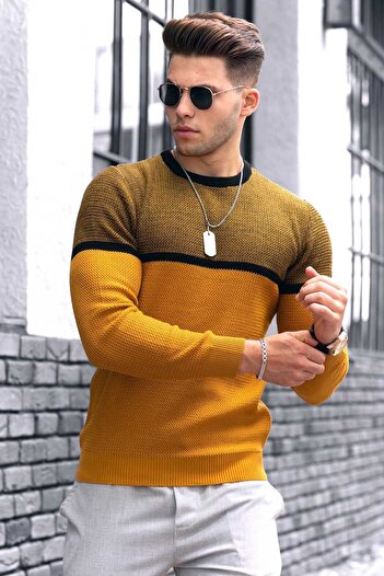 Madmext Senffarbener Farbblock-Herrenpullover 4734