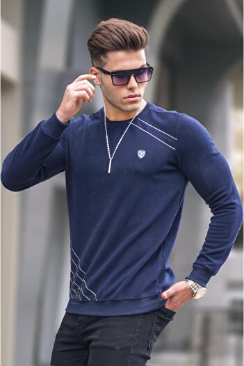 Madmext Navy Blue Basic Crew Neck Knitwear Sweater 5965