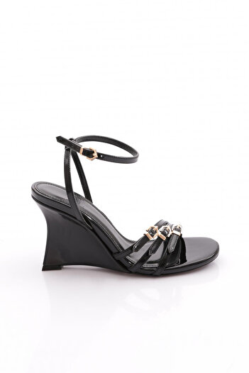 DGN Women's Wedge Shoes Black Patent Leather 91143236