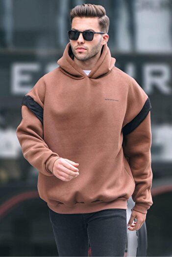 Madmext Brown Oversize Hooded Sweatshirt 6147