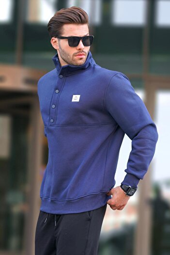 Madmext Ανδρικό φούτερ - Navy Blue με γιακά και λεπτομέρεια με κουμπιά, Μοντέλο 7060