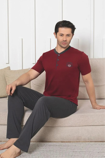 Farya Home Dreamy Cotton Pocket Short Sleeve Button Collar Men's Pajama Set