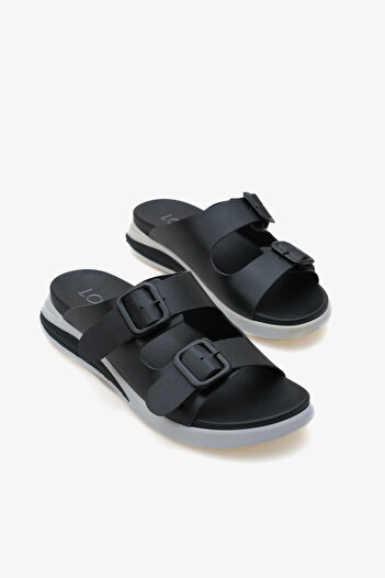 LOJO Women's Double Banded Buckle Thick Sole Sports Slippers Sezy Black