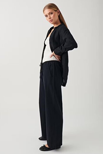 Madmext Black Elastic Waisted Loose Cut Trousers MG2020