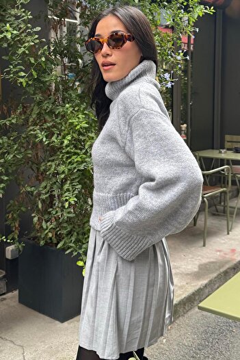 Madmext Women's Gray High Top Knitwear Sweater Mg2255