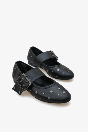 Stella Women's Banded Buckle Stone Ballerina Ballet Eslep Black